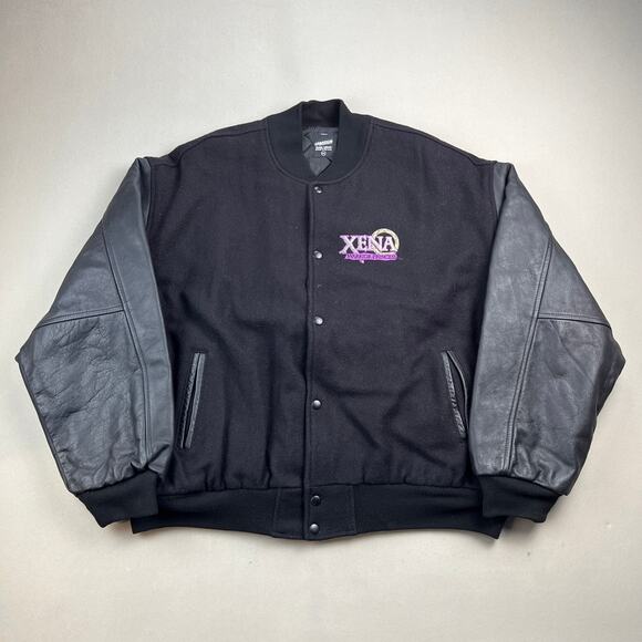 Vintage Xena Warrior Princess Jacket Adult XXL Black Varsity Bomber Fantasy 90s - Picture 1 of 11